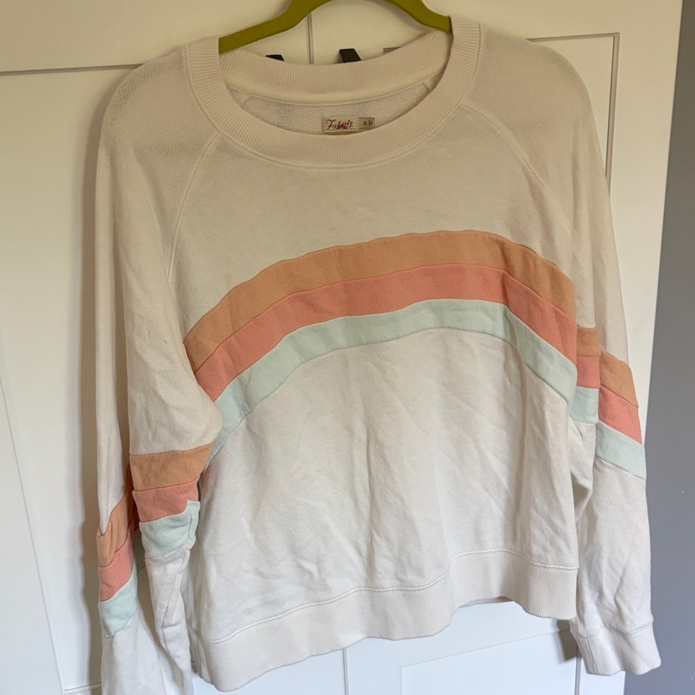 Faherty Off-White Sweatshirt with Coral and Light Blue Stripes
